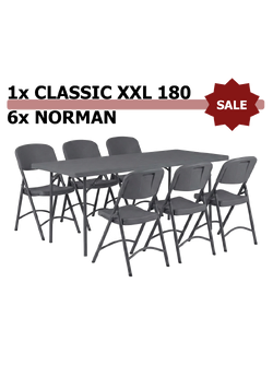 Komplet: stol Classic XXL180 ZOWN + 6&times; stolica Norman ZOWN